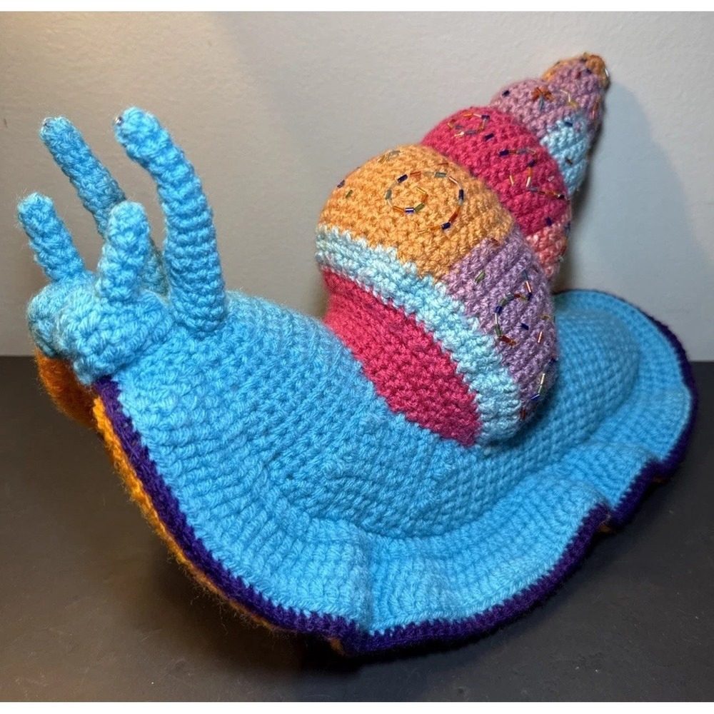 Amigurumi Crocheted Weighted Land Snail Large 13"‎ Colorful Kitch Cottagecore